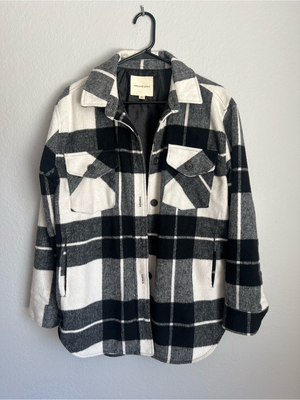 Thread & Supply Black White Plaid Jacket, M